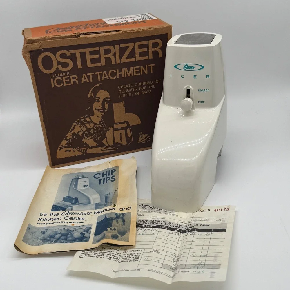 Vintage Osterizer Blender Icer Attachment Model 435 White Box Paperwork 1975